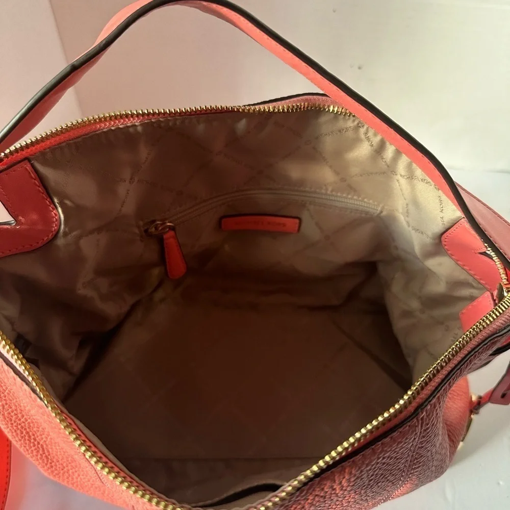 Michael Kors Brooke Medium Pebbled Leather Shoulder Crossbody Bag Grapefruit